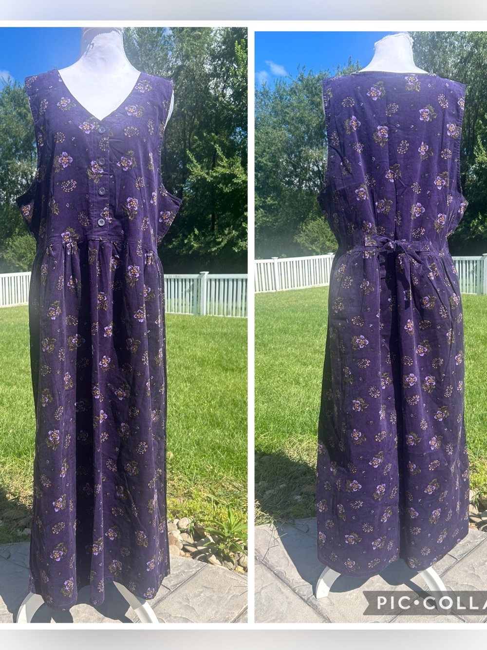 Vintage 90s 2000s plum purple floral corduroy jumper dress XL